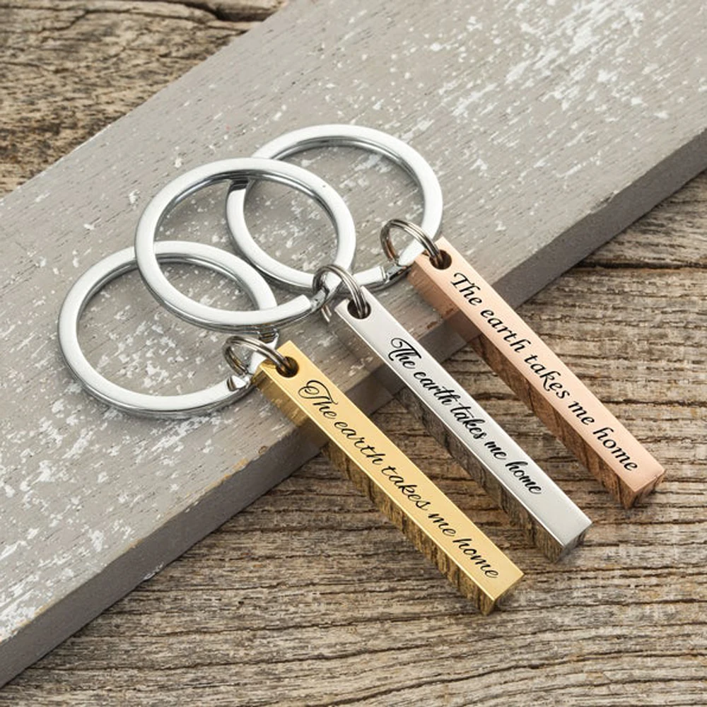 

New Keychain Custom All Sides Engraved Name Vertical Strip Keychains for Men Personalized Gift Trendy Accessories for Girlfriend