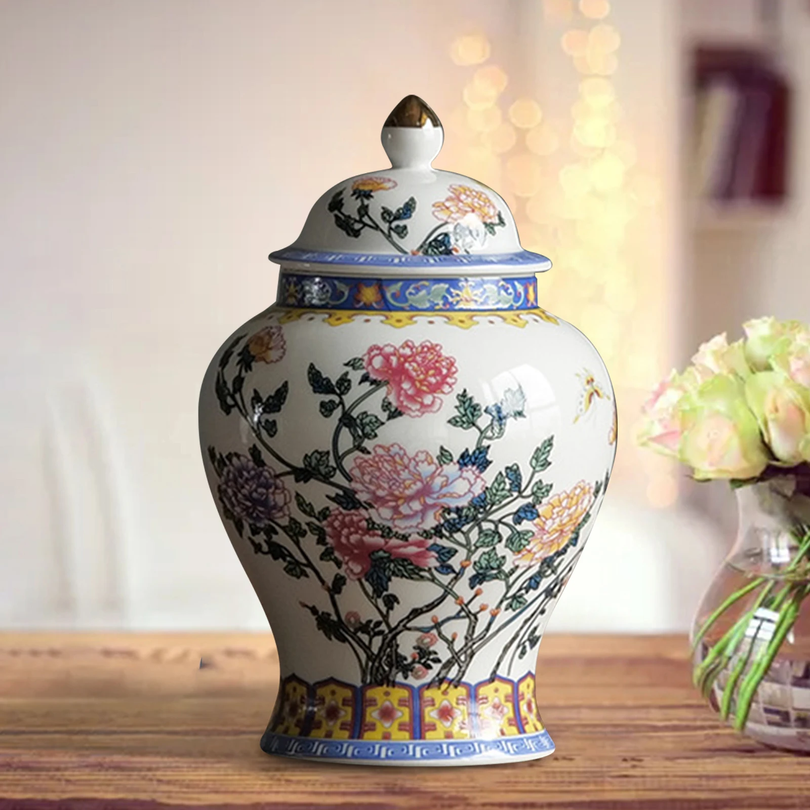 Chinese Ceramic Ginger Jar Flower Vase Home Decor Table Decoration Traditional Porcelain Jar for Wedding Cafe Decor Ornament