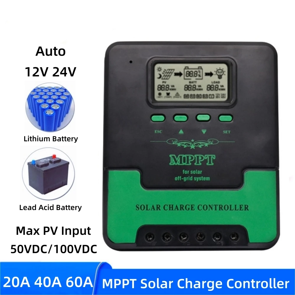 12V 24V 20A 30A 40A 60A MPPT Solar Charge Controller 50VDC 100VDC Solar Panel Regulator For Lithium/Lead Acid/Sealed/Gel Battery