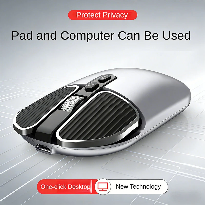 Wireless BT 5.0 Mechanical Mouse 2.4G Dual Model Metal Body Mute Multi-Button Design for PC Notebook Long Standby Feature