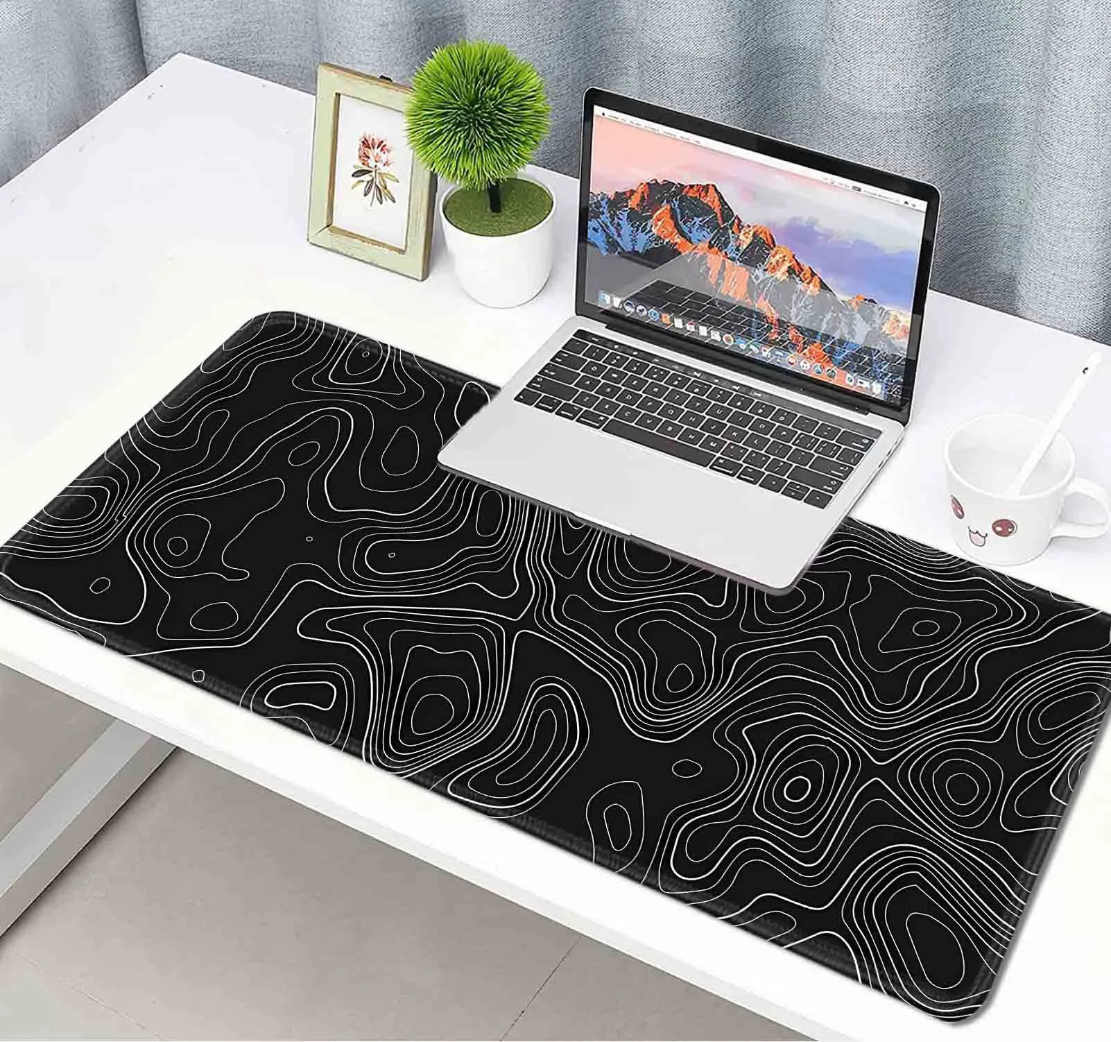 Large Gaming Mouse Pad,Mountain Topographic Desk Mat,Non-Slip Computer Big Mousepad with Keyboard Pad for Work,Gamer,Office,Home