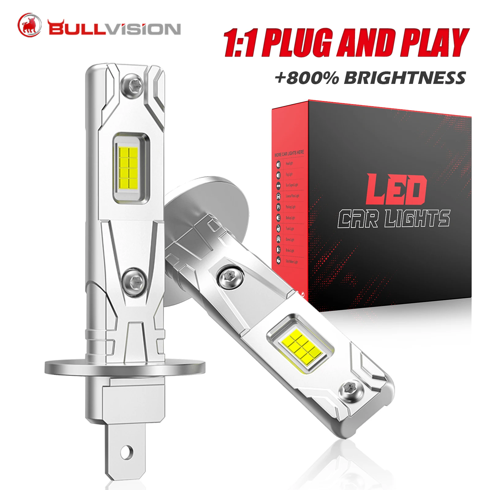2Pcs H1 LED Headlights 100W Super Bright 16PCS CSP Spotlight Automobile Bulbs Ampoule Led H1 Canbus Mini Car Lights 6000K 12V