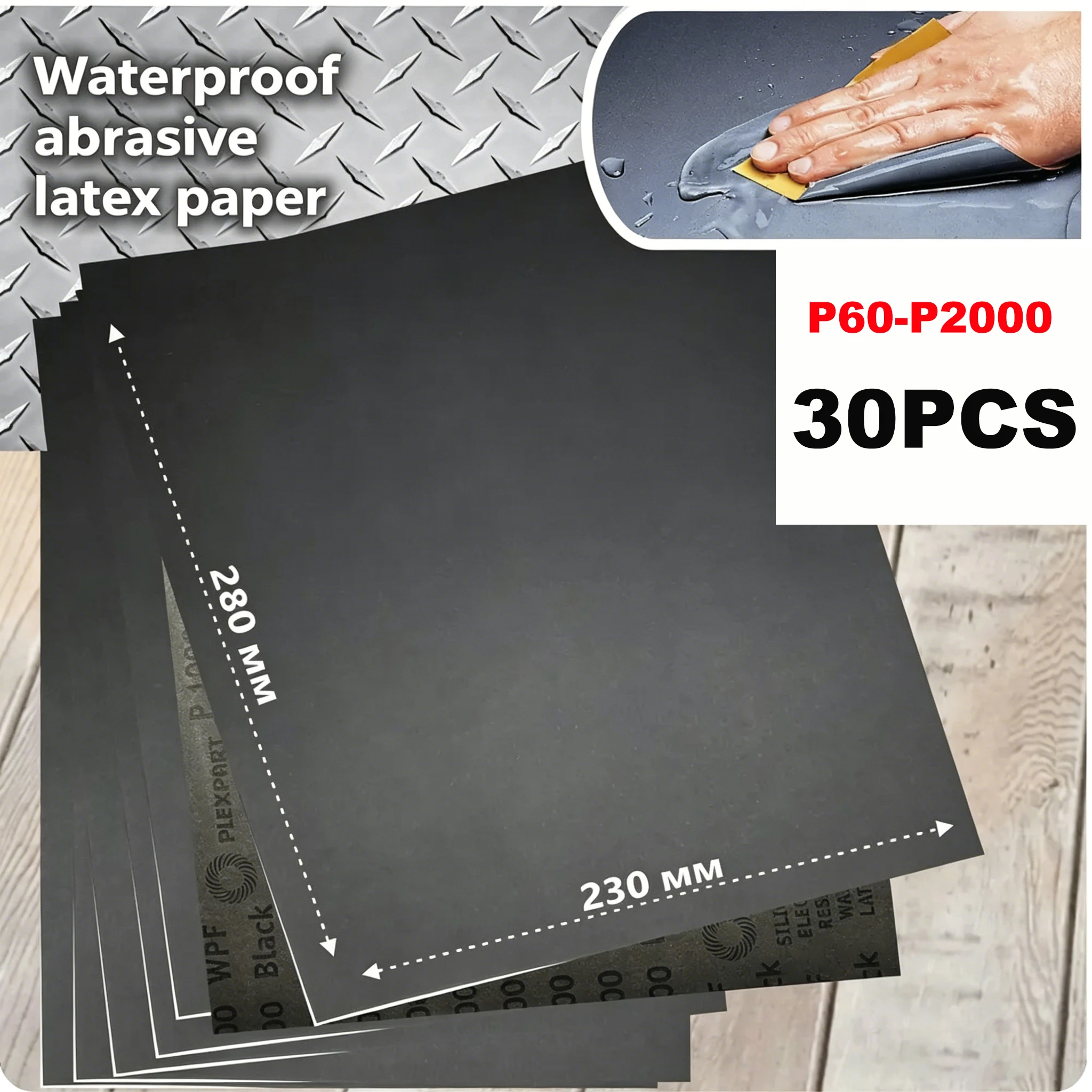 

30Pcs 230x280mm Waterproof Sandpaper Silicon Carbide Wet/Dry Abrasive Paper 60-2000 Grit for Wood Metal Polishing