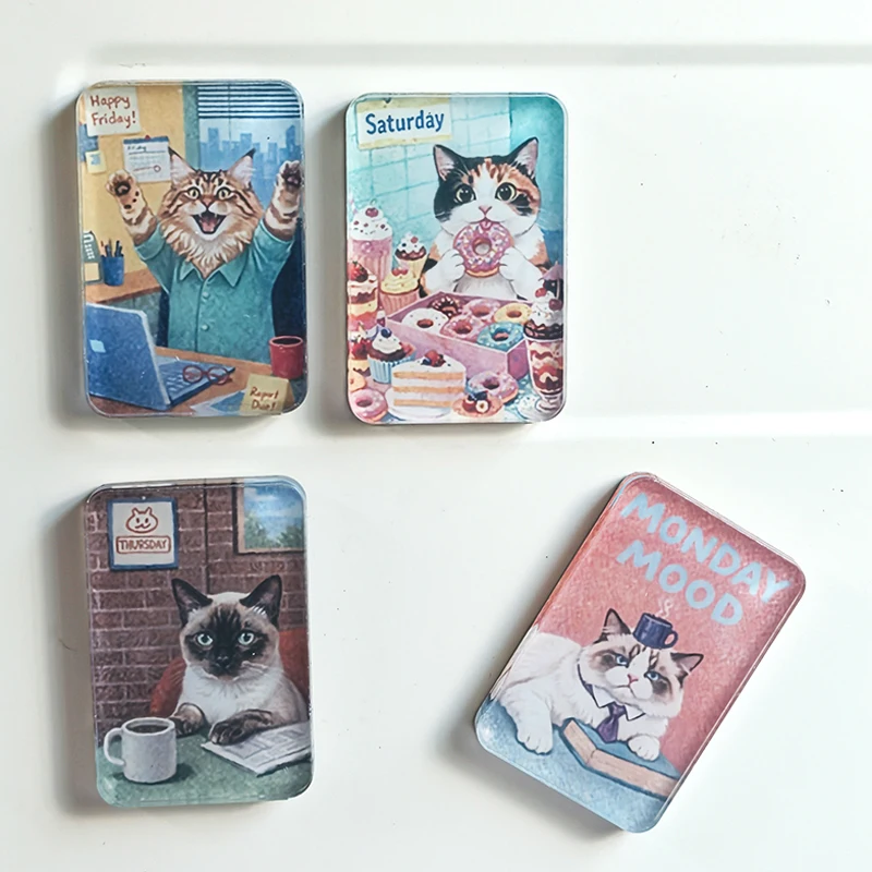 Cute Cat Weekly Fridge Magnets 5mm Acrylic Vintage Anthropomorphic Funny Daily Mood Kitchen Decor Buy 6 Get Free Secret Sunday