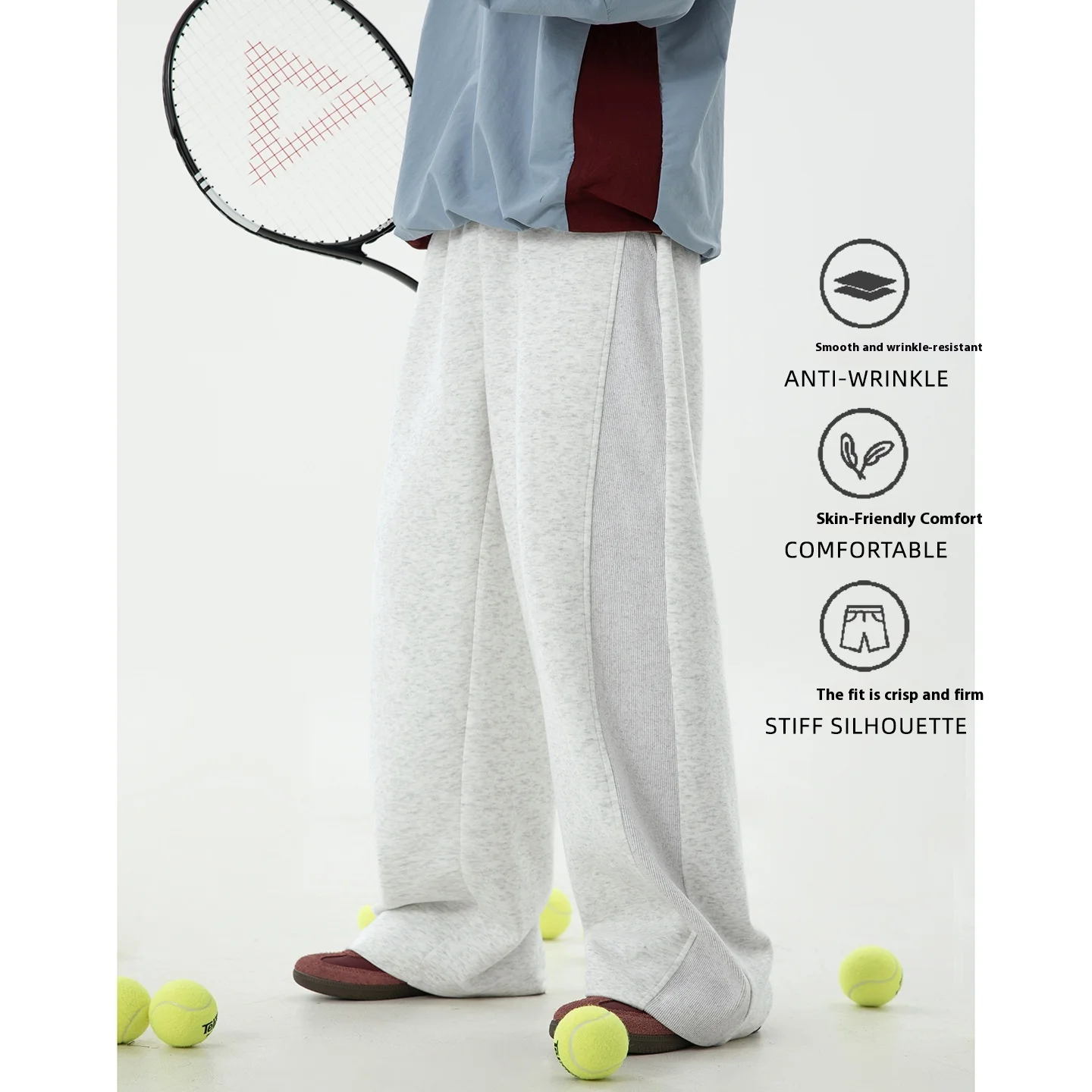 

Heavy-duty straight-leg casual pants for men in autumn. Side patch design. Soft and stretchy long pants. Trendy sportswear.