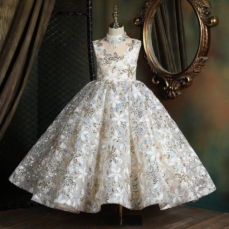 New High-End Evening Dress for Girls, Suitable for Piano Performances, Model Runway Shows, and Princess Performances