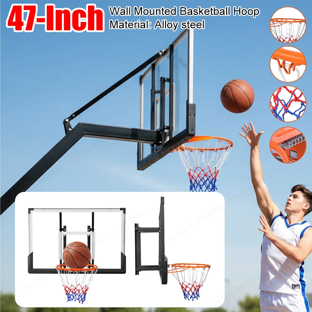 

Indoor Outdoor Wall Mount Basketball Hoop 47" Polycarbonate Backboard Rim Combo Home Garage Court Sports Game for Adults Teens