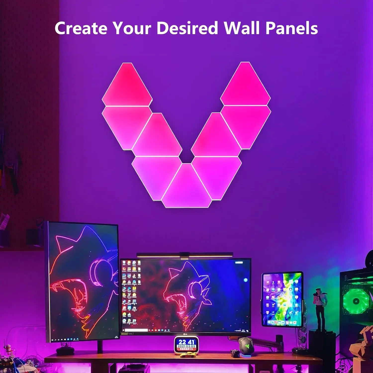 Imagem -03 - Rgb Triangle Wall Led Light Lâmpada Quantum Faça Você Mesmo Jogo Luzes Ambientais Controle Remoto Wi-fi Pickup Music Sync Decoração de Loja