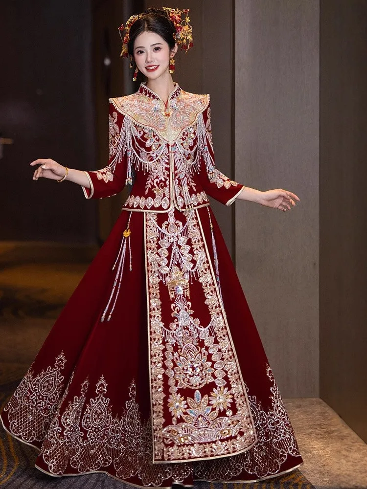 

New Chinese-style wedding dress for brides large-sized gowns the ceremony