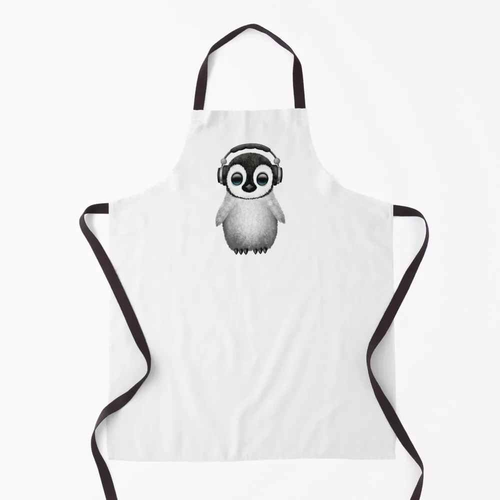 

Cute Baby Penguin Dj Wearing Headphones Apron Hairdresser Kitchen And Home Items Apron