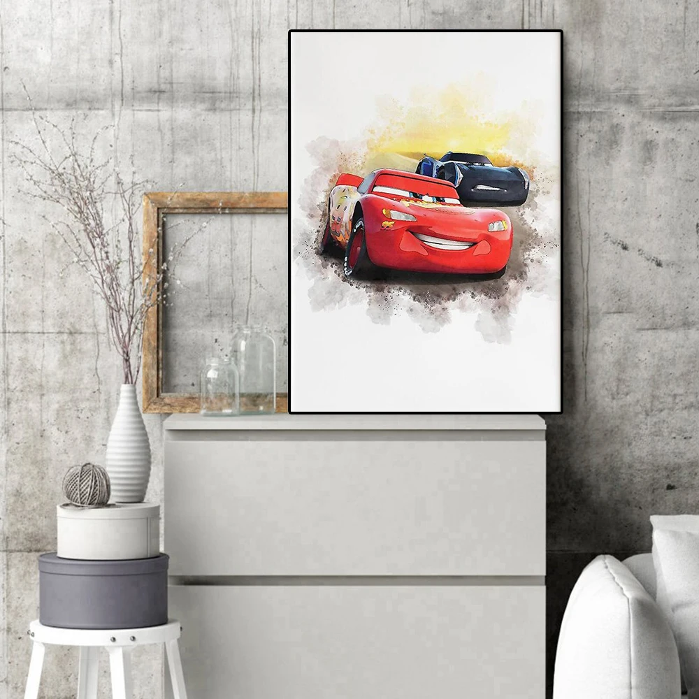 Disney Movies Cars Watercolor Graffiti Art Prints Posters Wall Decor Lightning McQueen Pop Canvas Paintings Home Room Kids Gifts