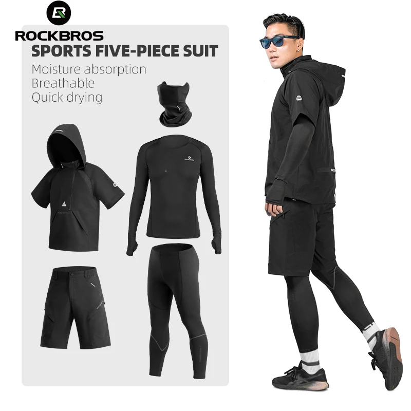 ROCKBROS Fitness Compression Sports Suit Clothes Running Jogging Sportwear Exercise Workout Tights 5 Pcs/Set Men Tracksuit Gym