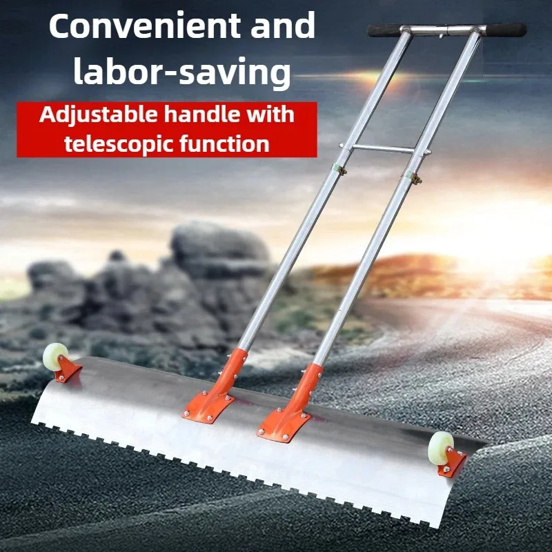 Winter Wide Snow Cleaning Shovel Wheels Pusher Hand Snow Removal Shovel Sawtooth Dual Purpose Wheeled Manual Push Grain Tools