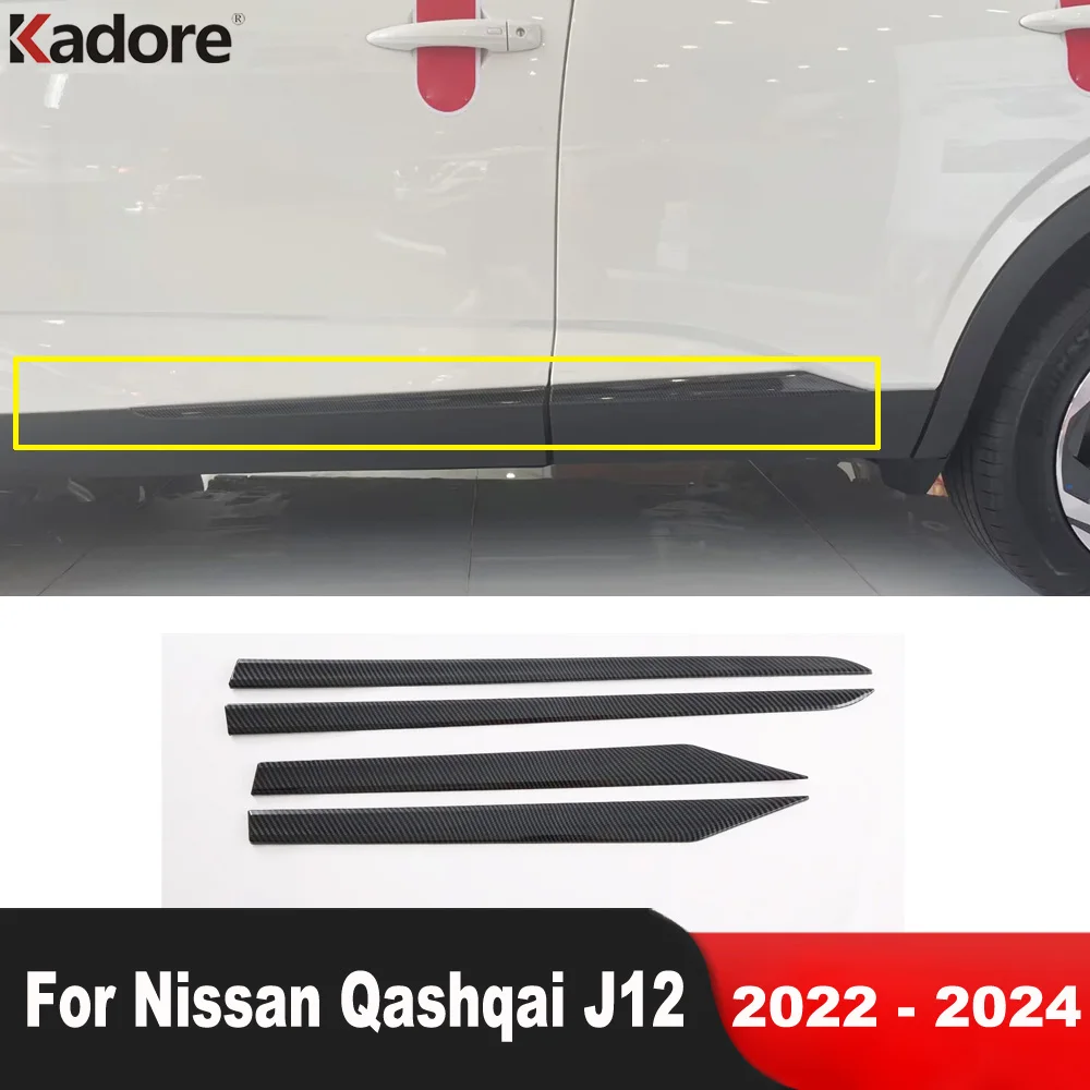 Side Door Body Trim For Nissan Qashqai J12 2022 2023 2024 Carbon Fiber Car Door Panel Streamer Hood Molding Strip Accessories