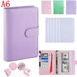 A6 Binder Budget Planner PU Leather Notebook Cash Envelope Organizer System With 12 Clear Zipper Pockets Money Saving Binder