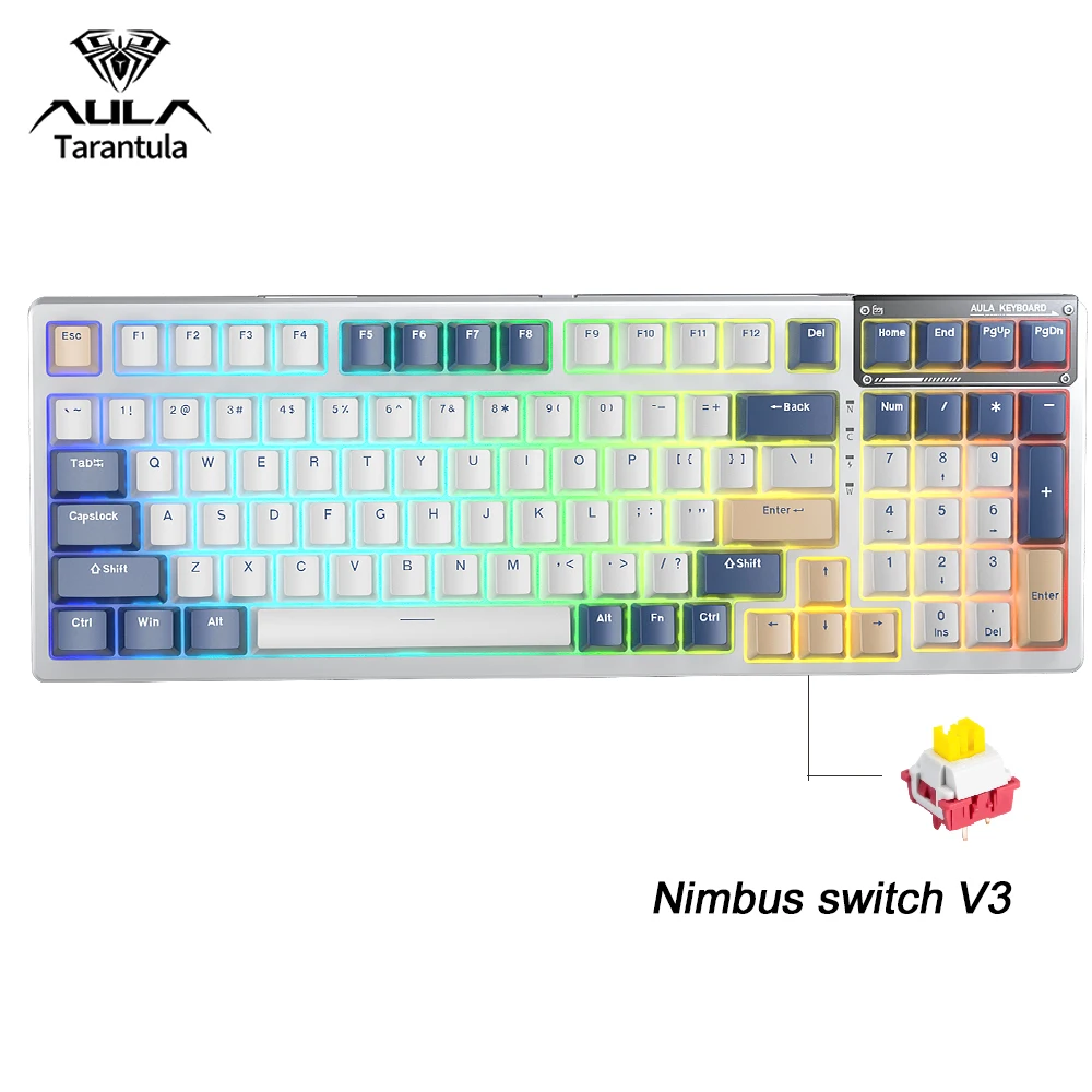 AULA F98 Gaming Mechanical Keyboard Full-size Three-mode Bluetooth/2.4G/USB-C Backlight 99 Keys Customized keyboard for PC MAC
