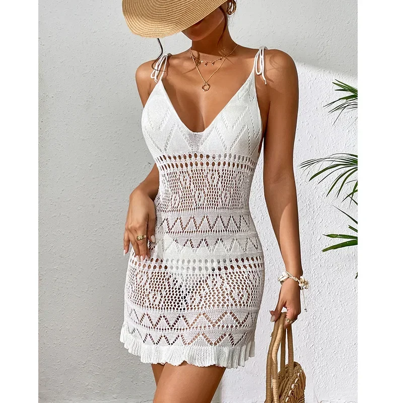 Sexy transparente maiô mulher 2024 tendência praia cobrir pareos branco vestido de praia feminino banho cobrir ups mujer