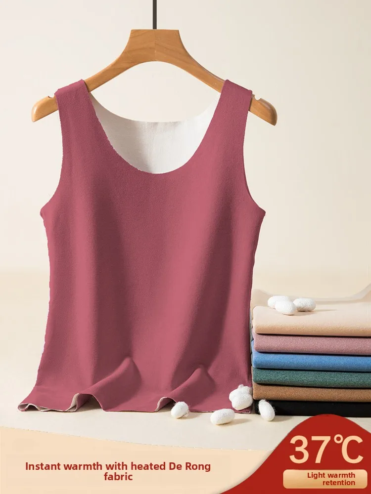 Thickened Fleece Warmth Vest Women's Sleeveless Dervo Close-Fitting Seamless Inner Wear Tank Top Autumn Winter Base Shirt Lar...