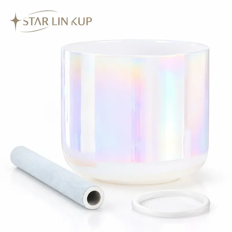 STAR LINKUP 7 Inch Dream Pearl Color Alchemy Clear Cosmic Light Quartz Crystal Singing Bowl for Meditation Sound Healing