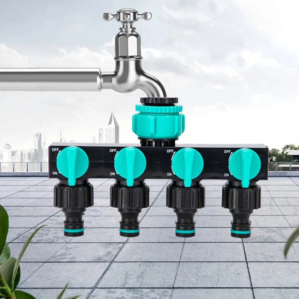 4 Port Garden Hose Splitter with Individual Flow Control Valves ABS Construction for 1 3/4 1/2 Inch Hose Sizes