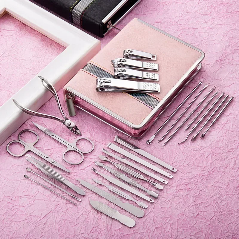 11-26 Pcs Professional Stainless Steel Nail Clippers Manicure Set Cutter Scissor Cuticle Nipper Nail Tools Set Travel Case Kit