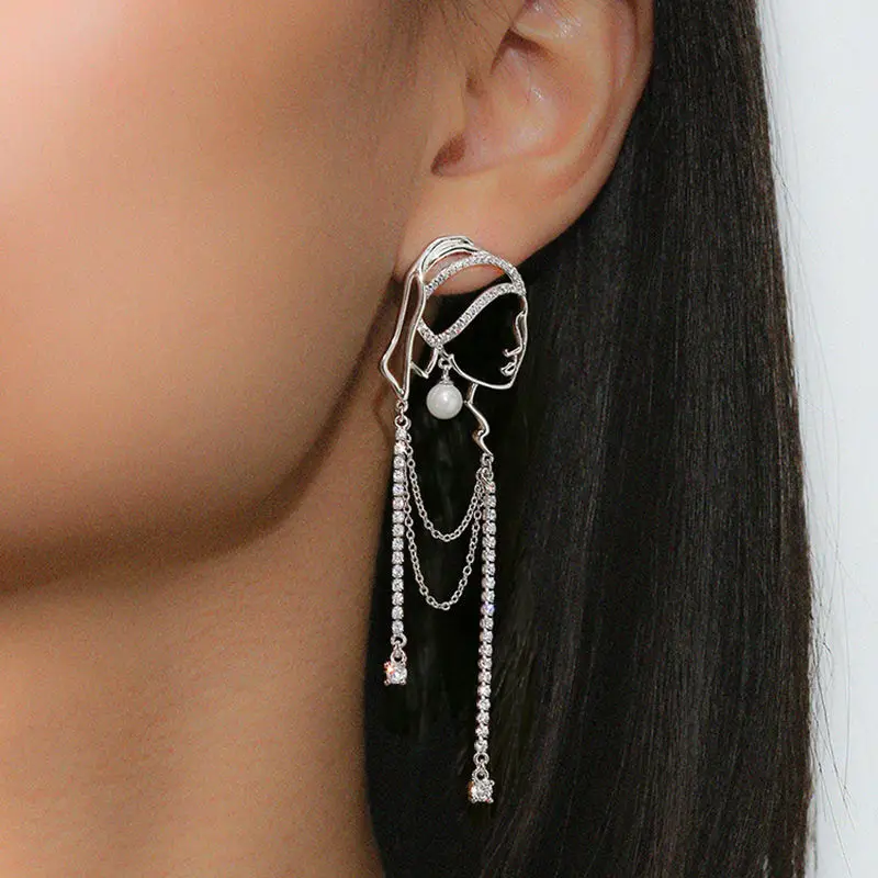 

Personalized fashion style, wearing a girl with pearl earrings contour long tassel earrings, two colors