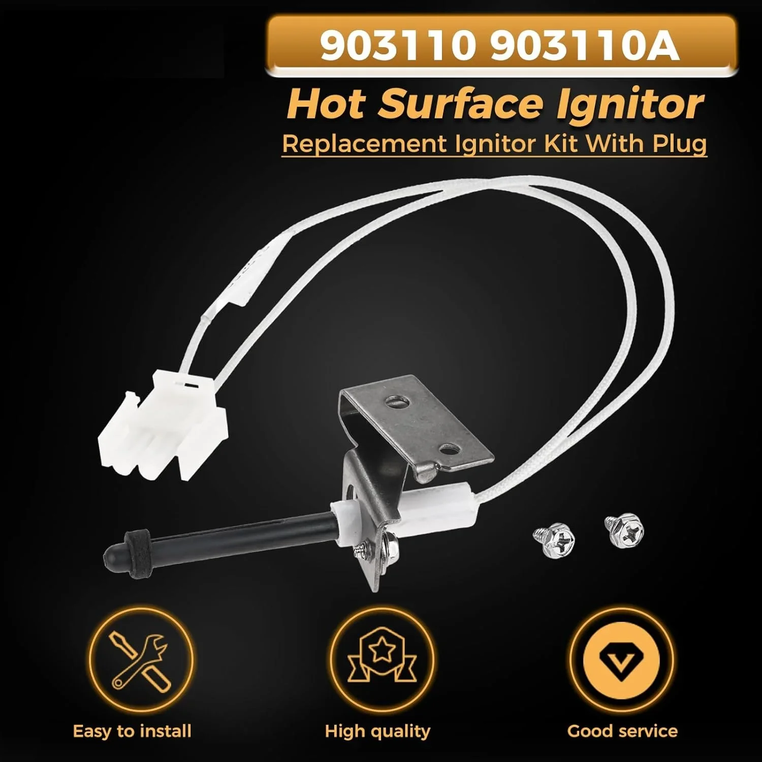 903110 903110A 115 Volt Hot Surface Ignitor Kit with Plug Fit for Nordyne Furnace Replace 632313 632313C FC047 M1MB056 M1MB070