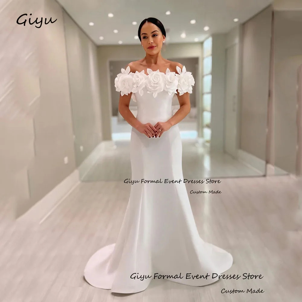 Giyu Elegant 3D Followers Prom Gown for Women Saudi Arabia White Sweep Train Vestidos De Fiesta Elegantes Para Mujer2024