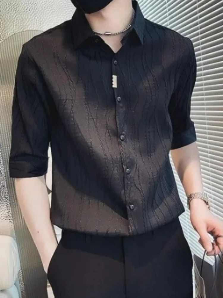 Men's Versatile Menswear Summer Trendy Half Sleeve Complete Two Piece Shirt Set for Daily Wear