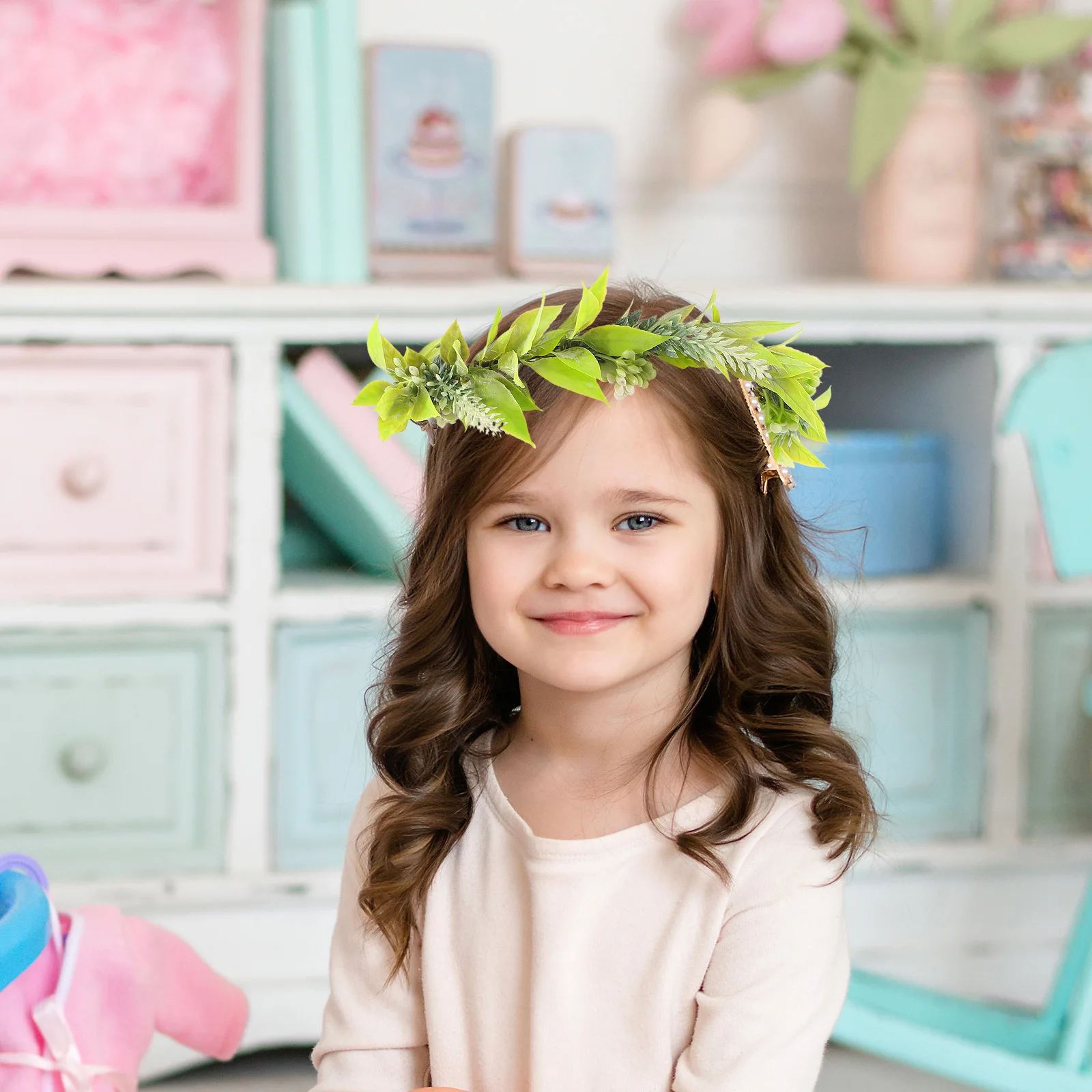 

Simulated Green Leaf Wreath Artificial Floral Headband Eucalyptus Crown For Girls Boho Wedding Party Photo Props