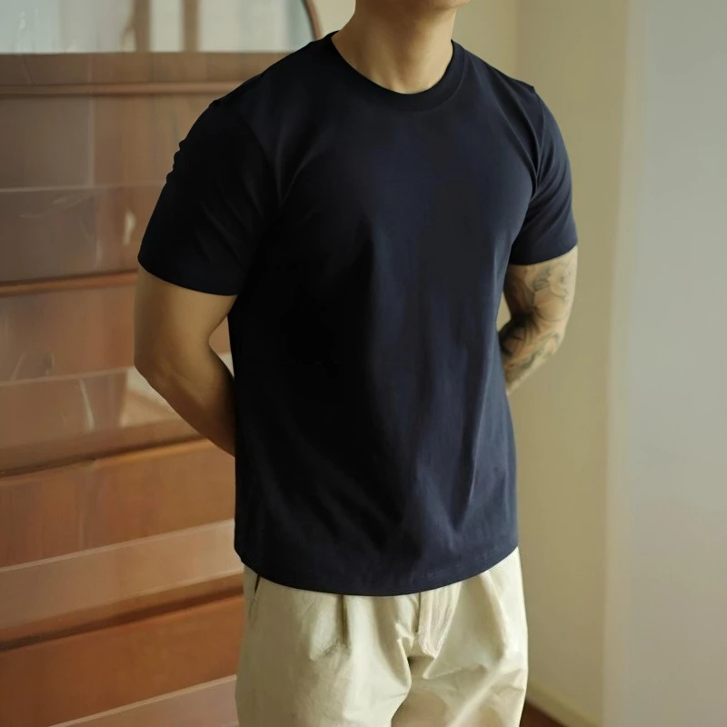 300g Heavy Short-sleeved Loose Retro Bottoming Solid Color Versatile T-shirt Men's Pure Cotton Top Bottoming Shirt