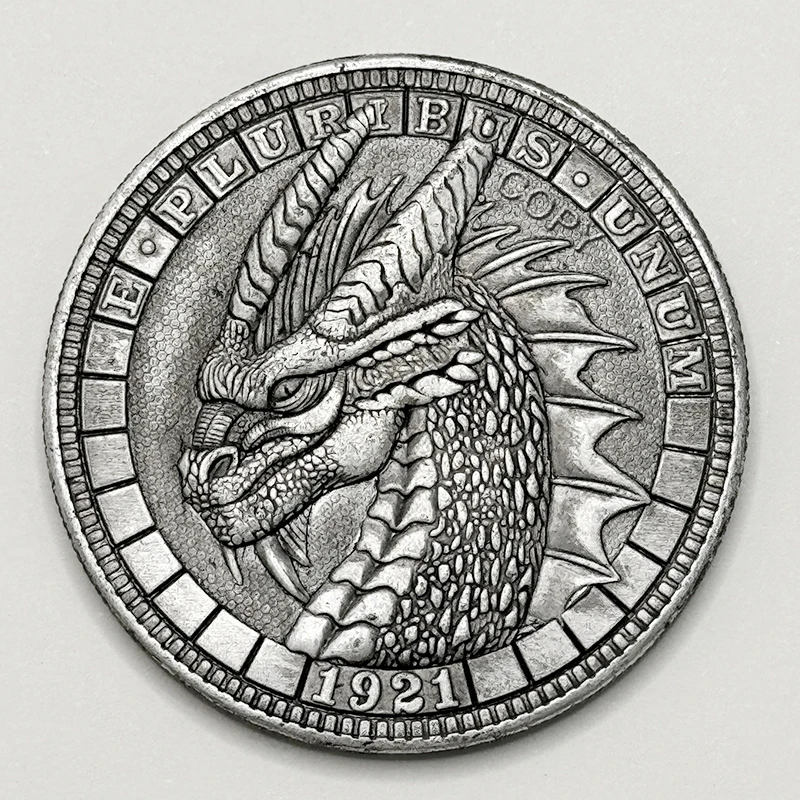 1921 Red Dragon Flying Dragon Wandering Replica Commemorative Coin, Hobo Coin, Collected Deep Sculpture Craft Animal Copper Coin