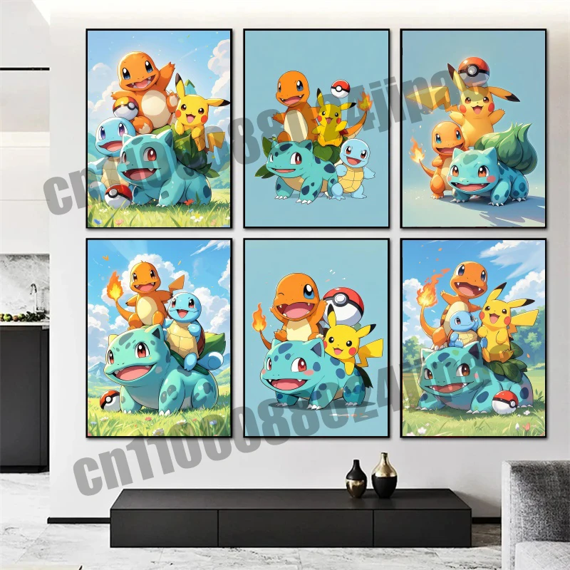 

Anime Pokemon Canvas Painting Poster Pikachu, Squirtle, Bulbasaur, Charmander, High Quality Home Wall Aesthetic Decorative Mural