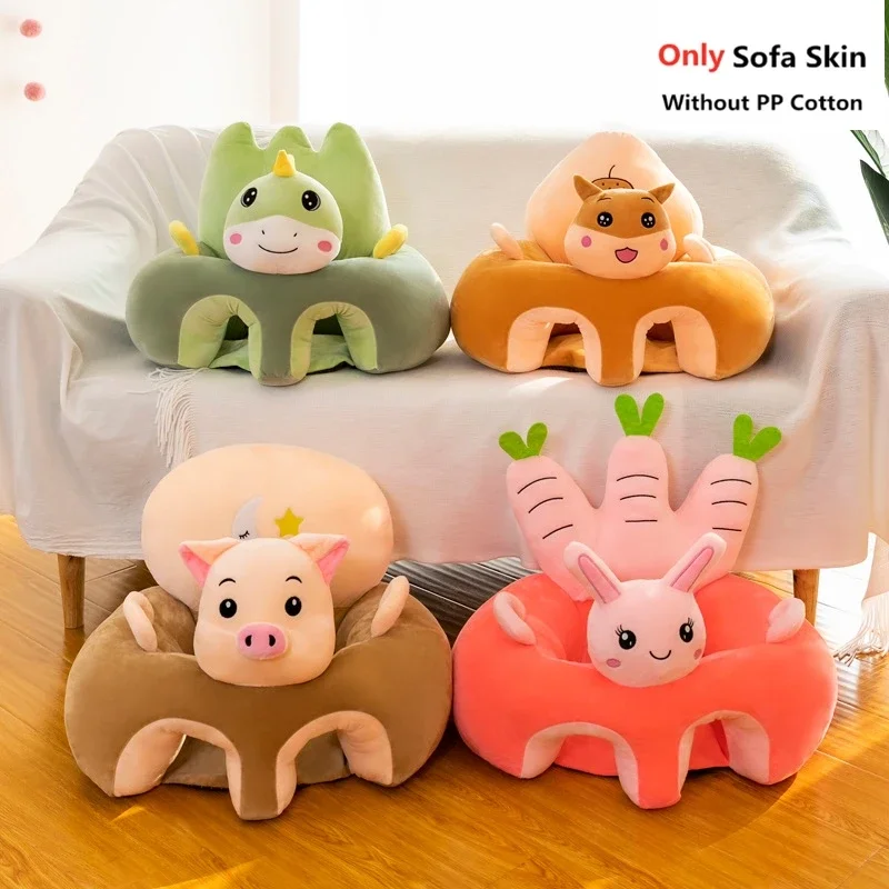 Penutup Sofa bayi kartun lucu, penutup belajar duduk tempat duduk kursi makan anak kulit Sofa bayi tanpa katun