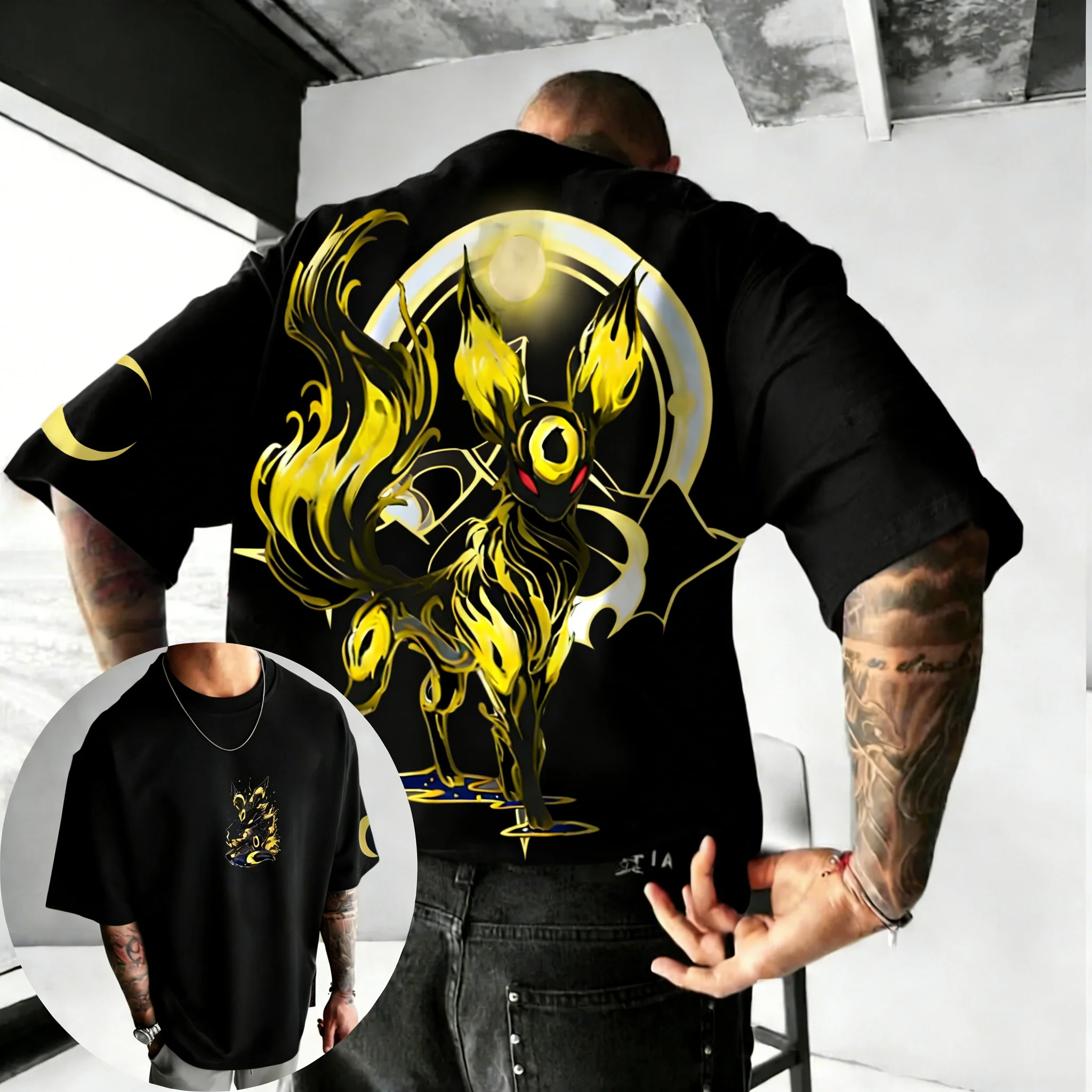 

Pocket Monsters Anime Umbrella Cotton T-shirt Limited Edition 2026 Summer Men's New Casual Hip Hop Style Oversized T-shirt