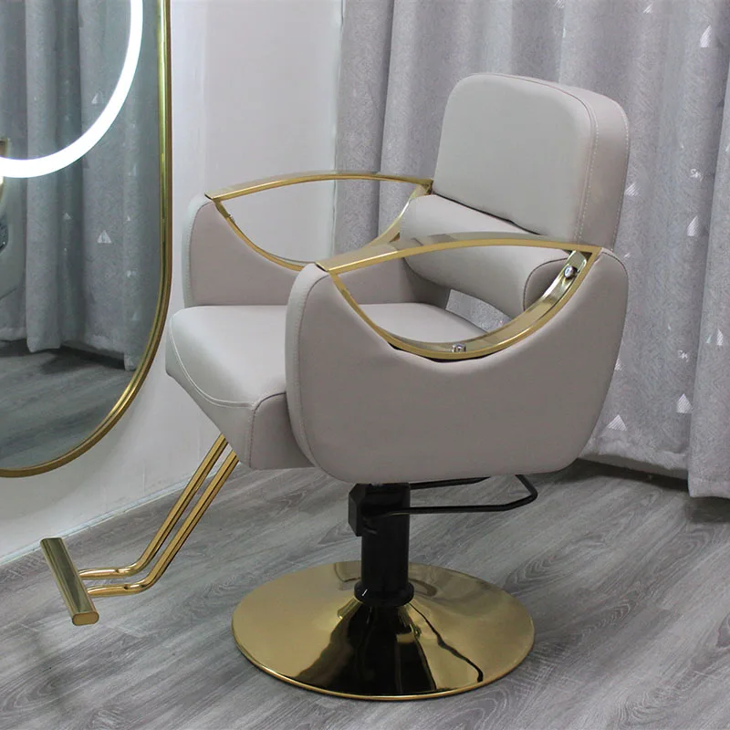 Sedia da barbiere di lusso personalizzata Salon Hair Shop Retro Gold reclinabile sedia da barbiere economica sollevatore per gambe idraulico mobili Silla