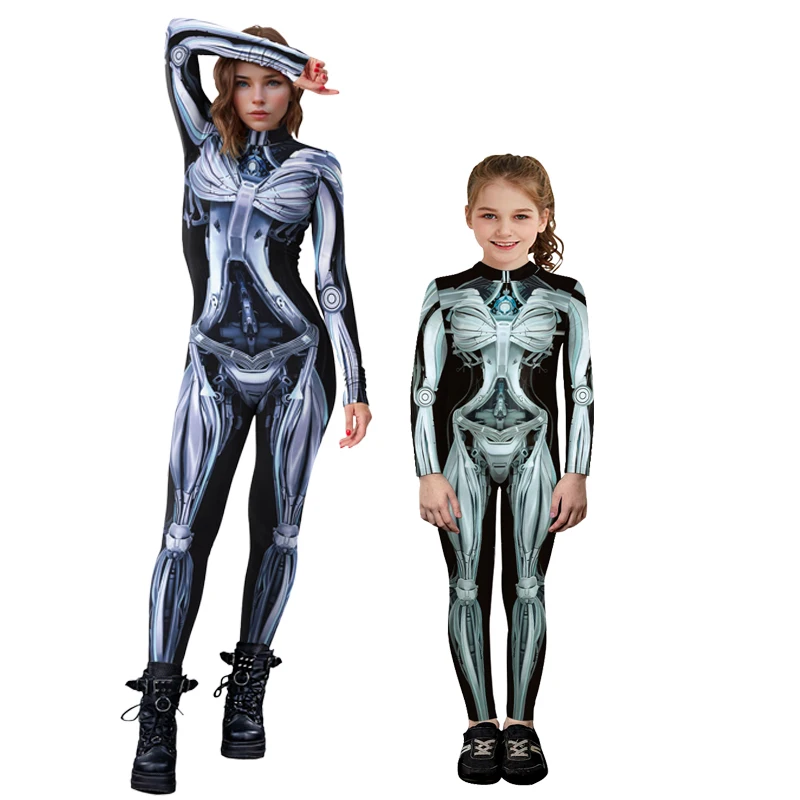 Zawaland Fashion Matching Outfits Muscle Machine Robot 3D Printed Unisex Clothing Bodysuits Sexy Jumpsuit Halloween Party Romper