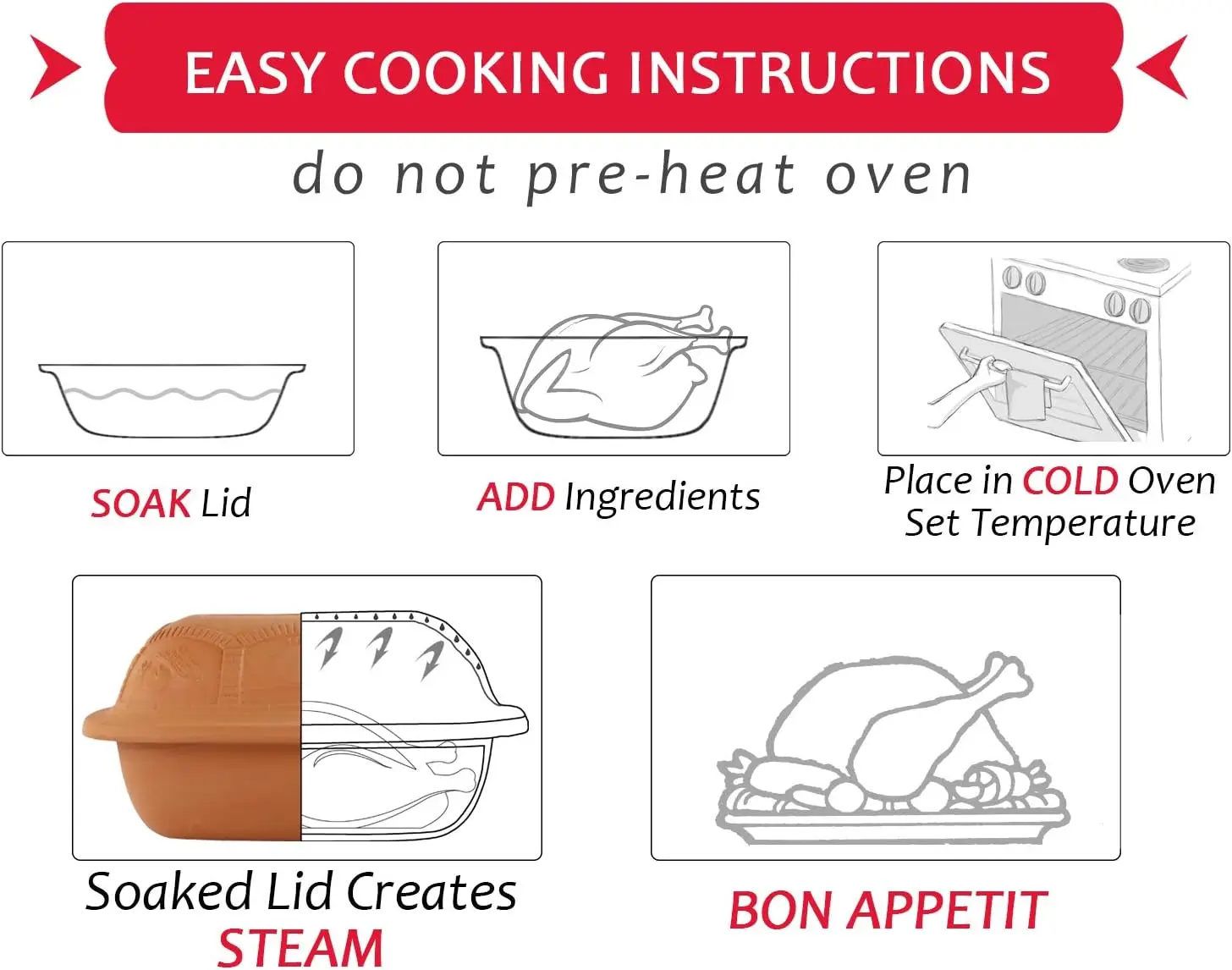 Eurita Clay Roaster, 7.2 Quart, Non-Stick Earthenware, Toxin-Free, Healthy Clay Pot Cooking, Versatile Cooking Dutch Oven, Digit