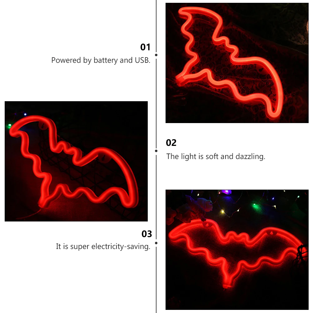 1 pz Halloween Led Bat Neon Alimentato tramite USB Decorativo Risparmio Bat Light Party Bar Halloween Decor Light