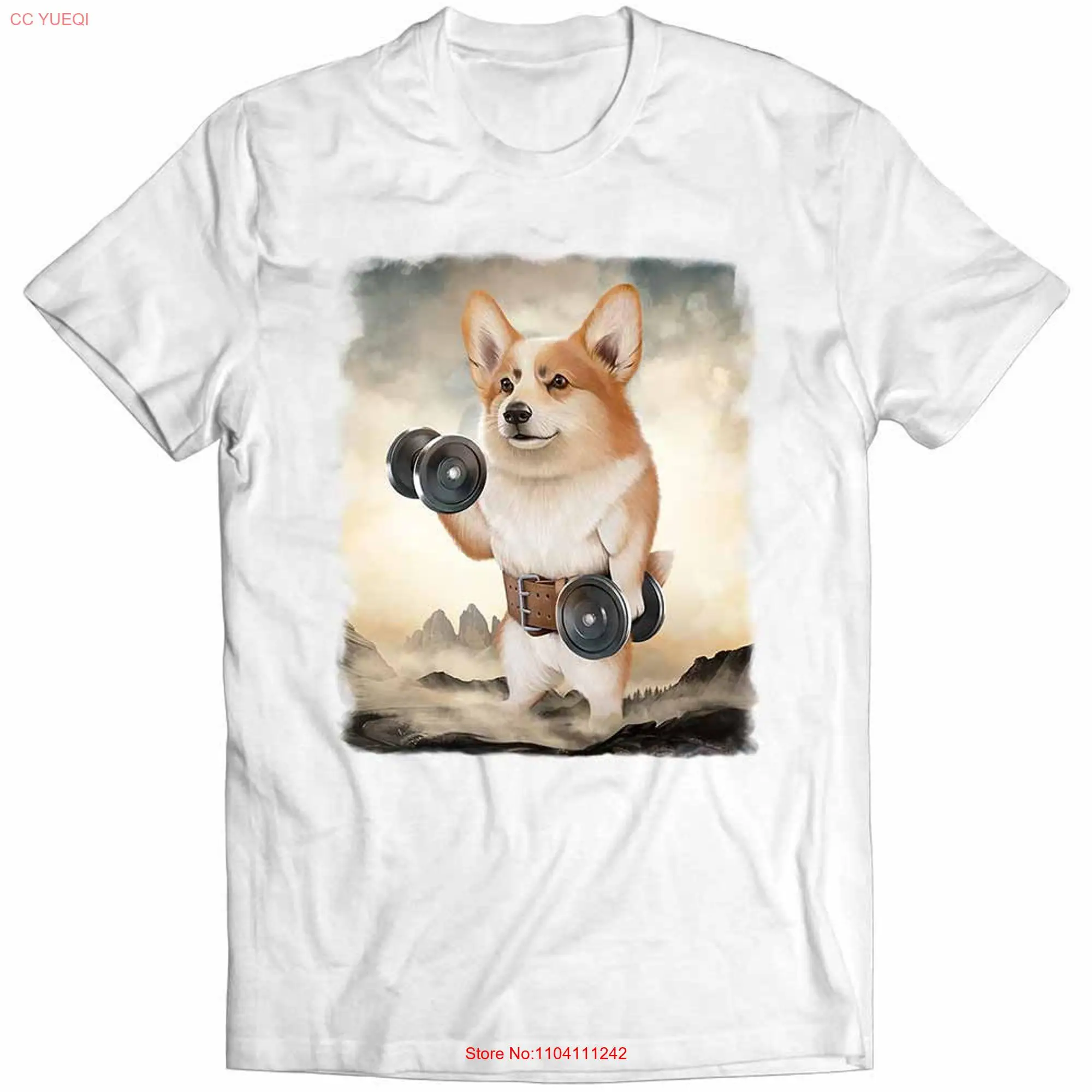 Pembroke Welsh Corgi Dog Muscle Training Weightlifting with Dumbbell  Youth T Shirt PrintStarT long or short sleeves