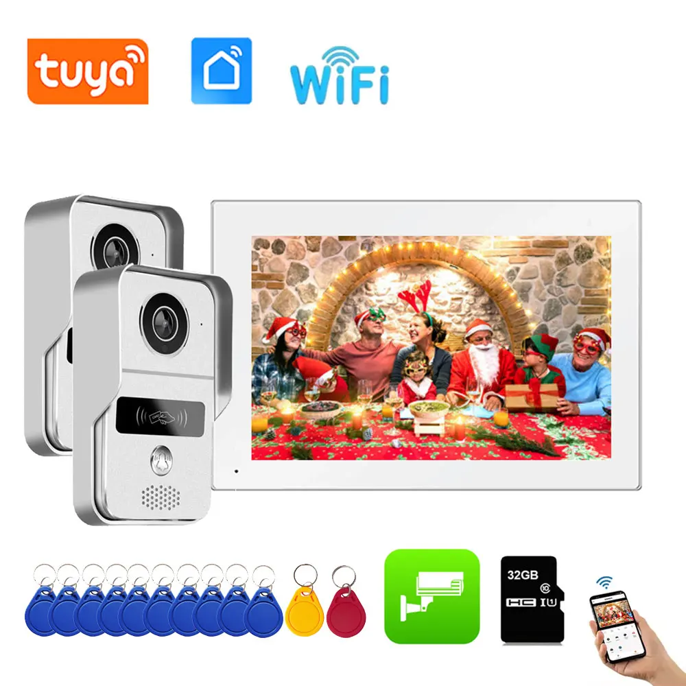 1080P TUYA Wifi Video Doorbell System Doorphone Door RFID Unlock Camera 7 Inch 2 LCD Touch Screen, Video Intercom Access Control