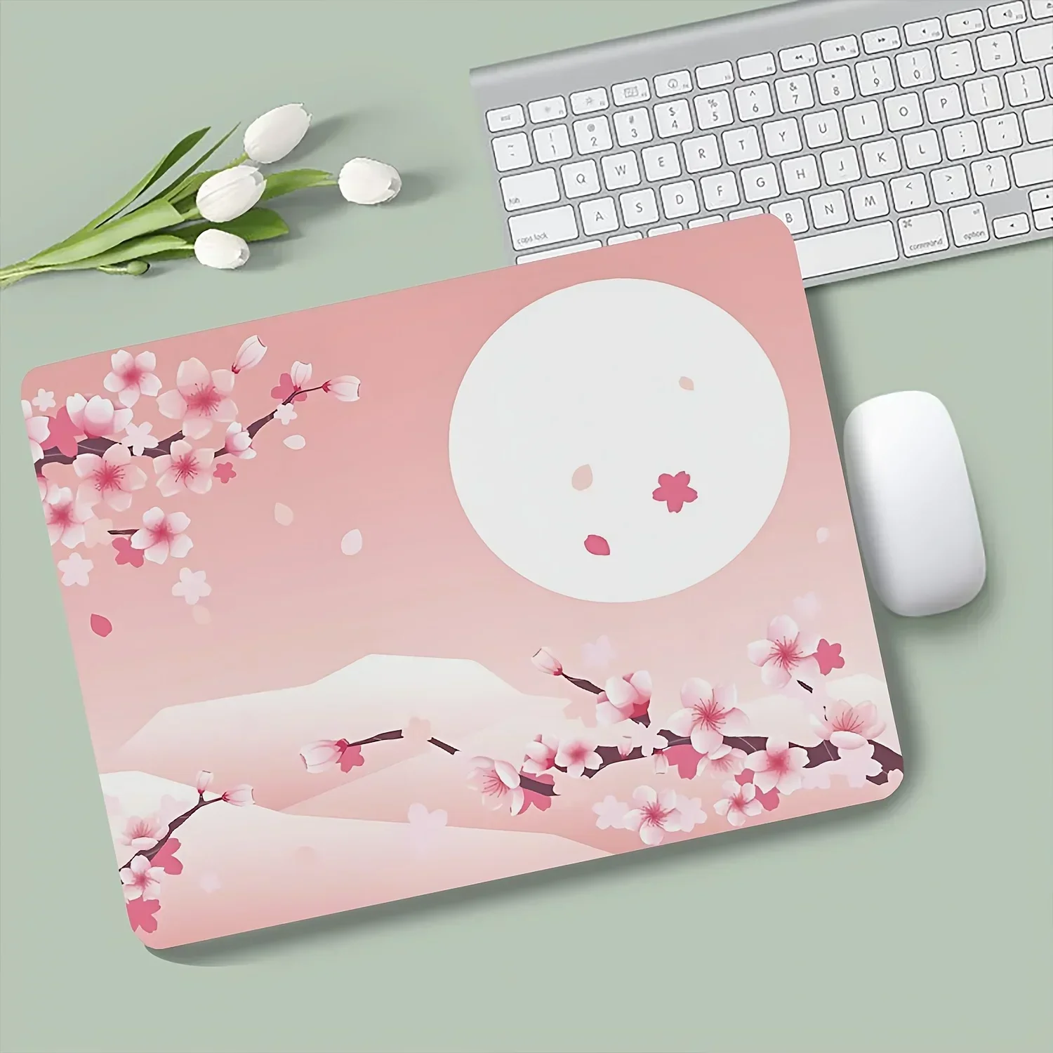 Small Size Anime Japanese Sakura Moonlight Scenery Mouse Pad HD Wear Resistant Printing Non Slip Rubber Base
