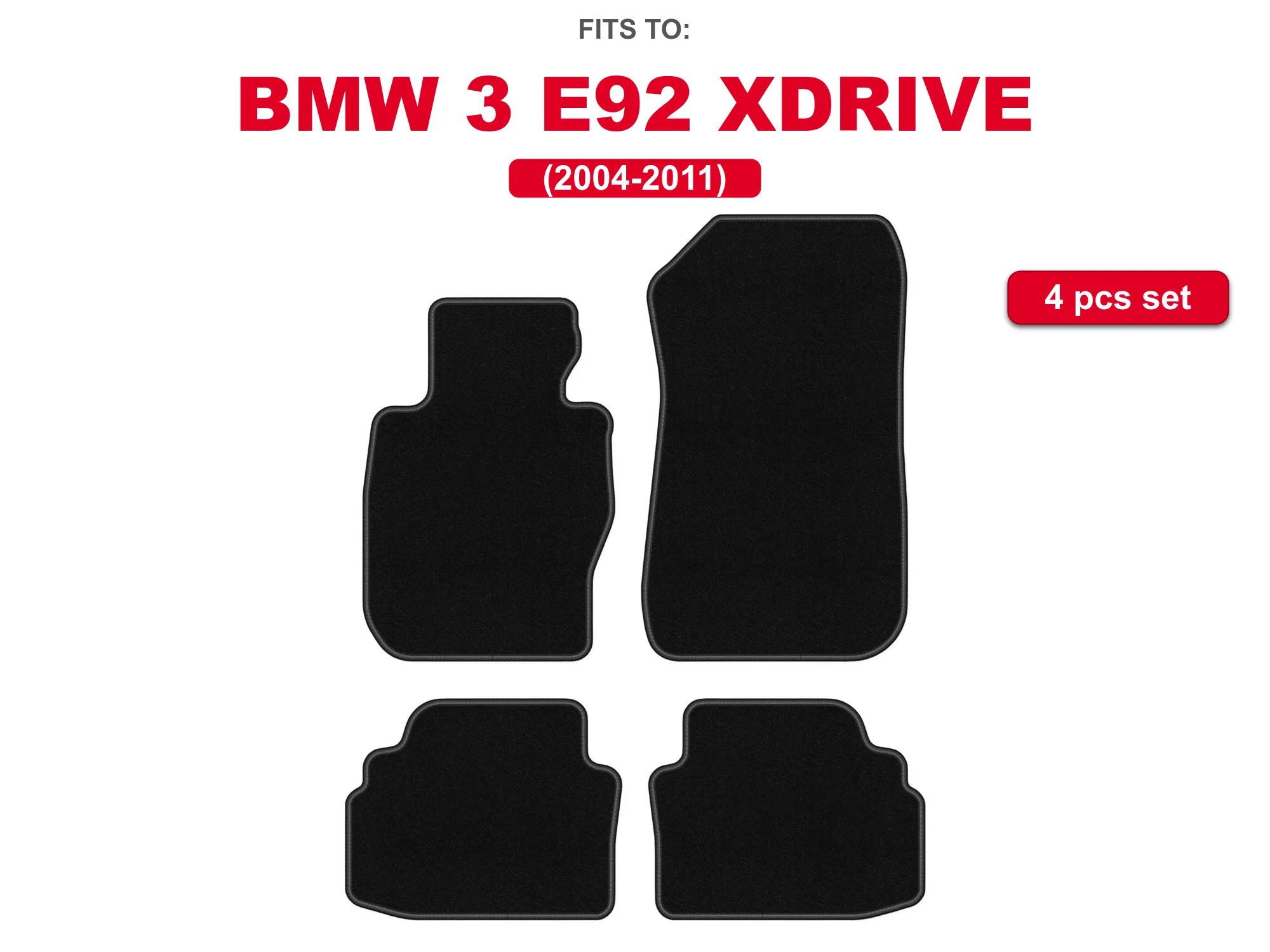 Velours automatten voor: BMW 3 E92 Xdrive 2004-2011 Coupé, zwarte autostyling interieur accessoires, auto tapijtsset