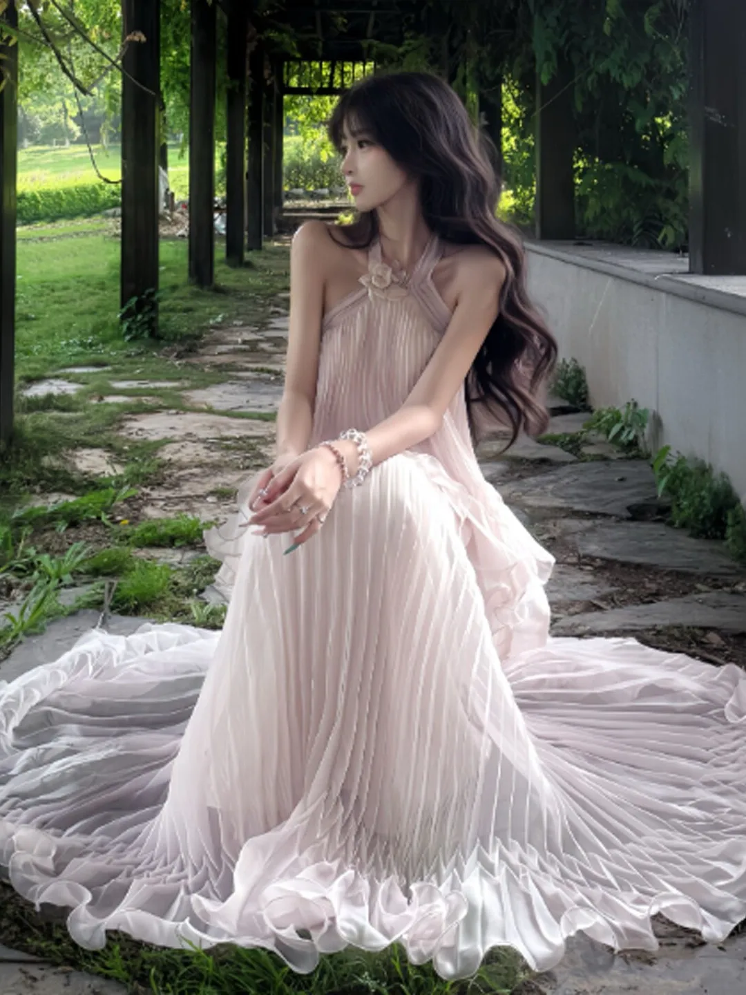 

Unique Beautiful Fairylike Neck Hanging Dress Beach Photoshoot Absolutely Beautiful Long Summer Cotton Gown Women's Dress