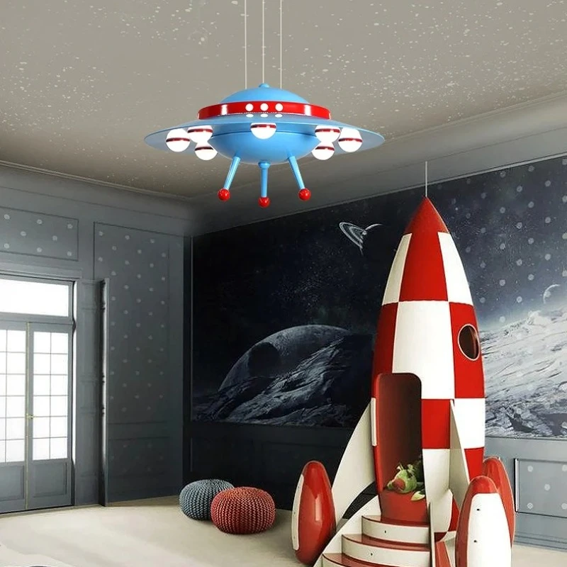 Kreative LED-Kinderzimmerleuchten Schlafzimmer Cartoon UFO Weltraum Pendelleuchten Nordischer Stil