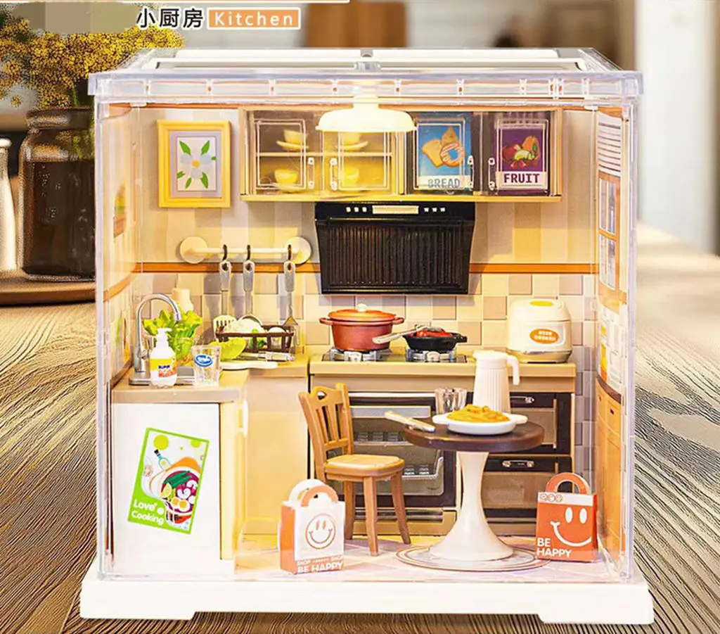 

Dollhouse Miniature DIY Room Kit, Assembled Mini Cake Shop Kitchen Bedroom Scene, Pretend Play Building Blocks Toy for Girls