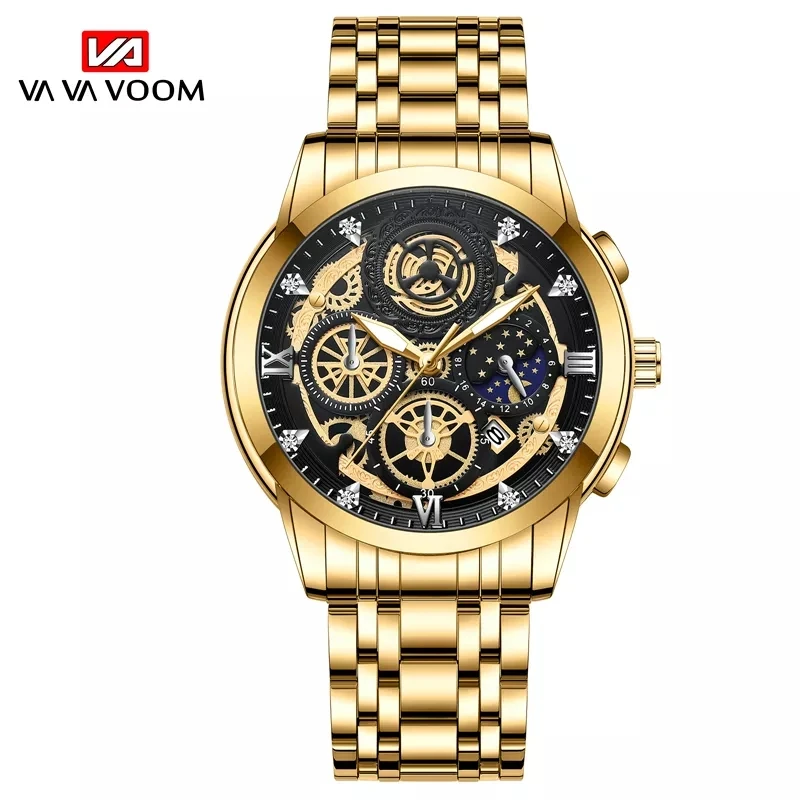 Fashion Men Watch Quartz Movement Automatic Calendar Stainless Steel Luxury Rhinestone Waterproof Elite For Relogio Masculino