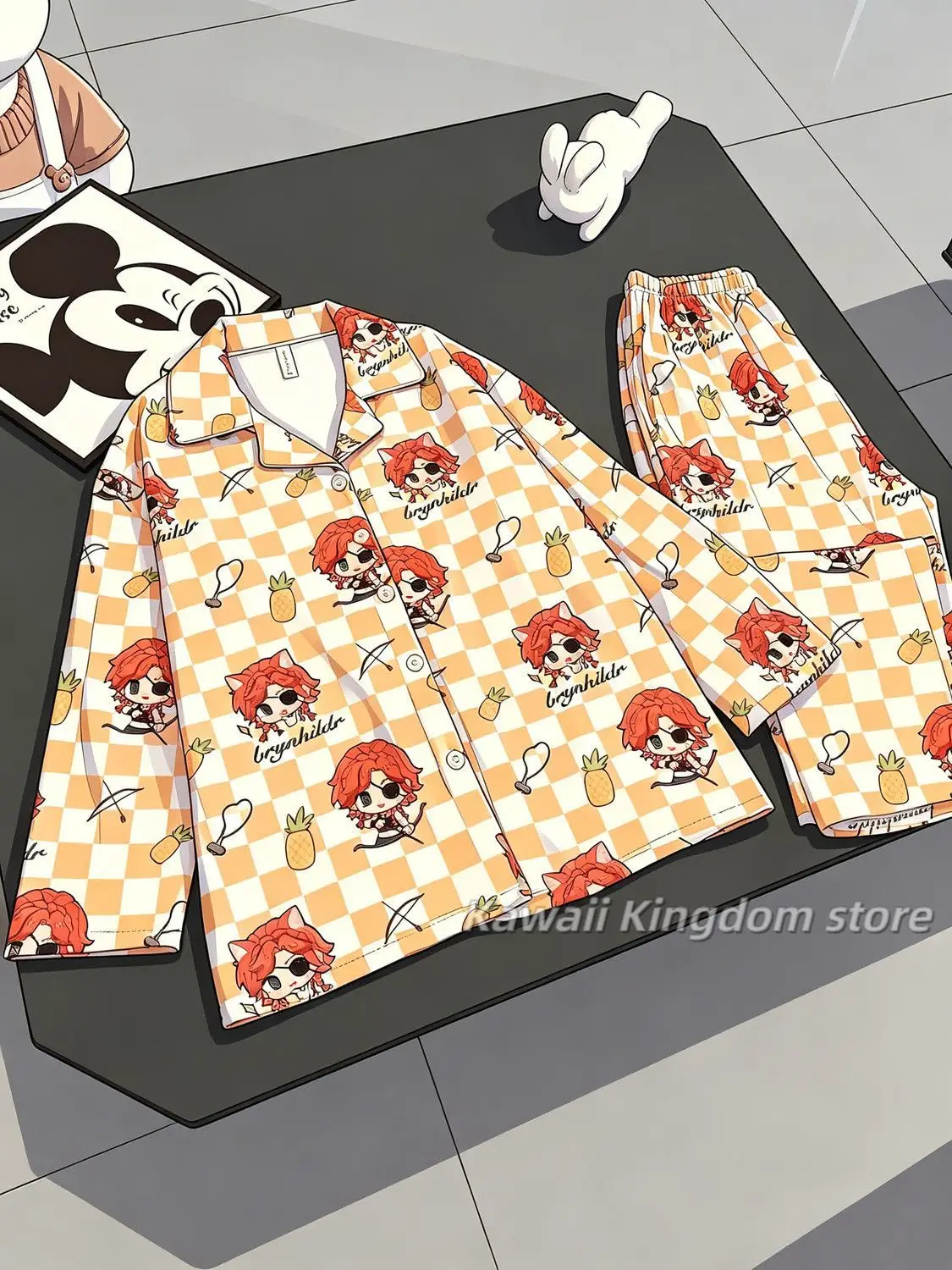 Conjunto de pijama con estampado de anime de Identity V, con motivos de Archer, Brynhildr y Vilulf, para otoño. Incluye camisa de manga larga, pantalones y chaleco con cuello, ideal para estar cómodo en casa.