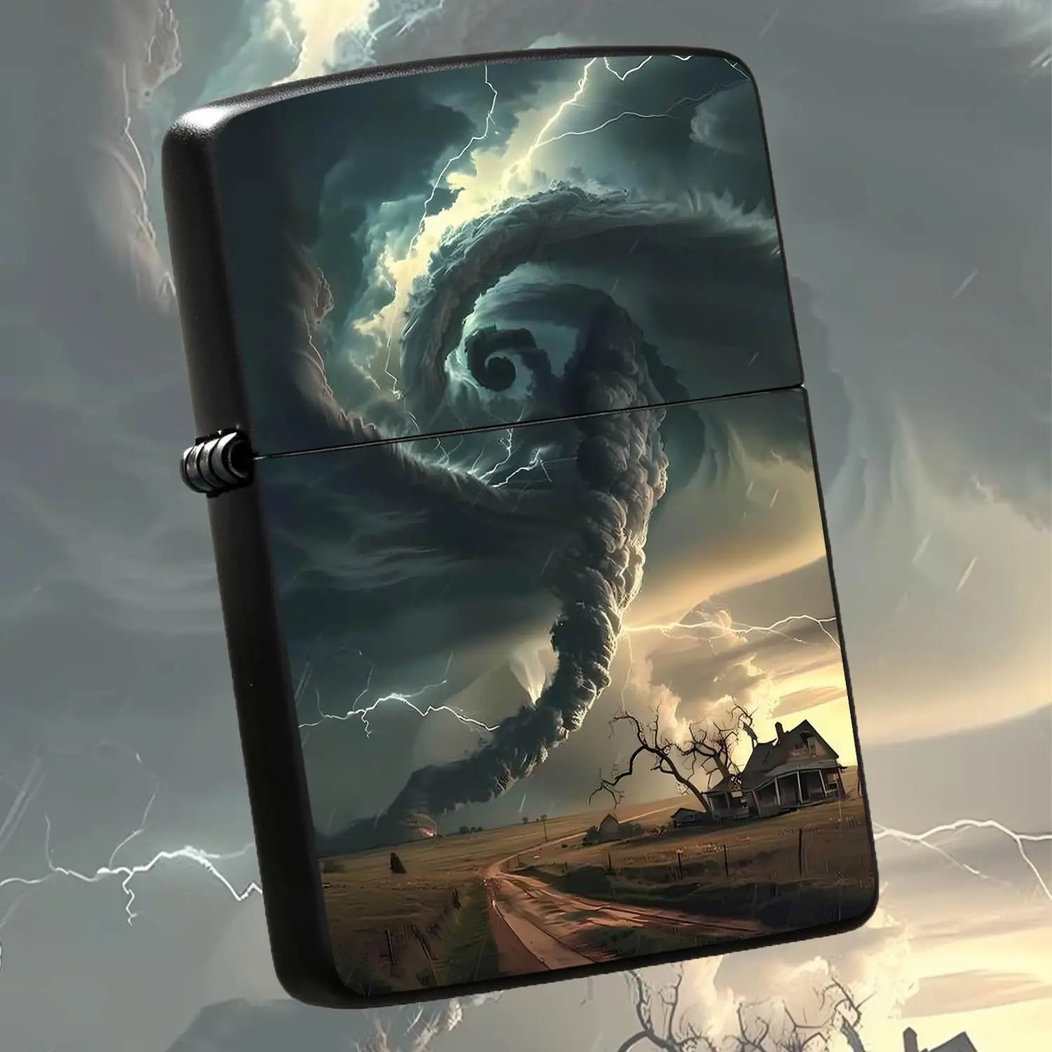 Creative TornadoScenery Lighter, Artistic Whirlwind Lightning Prairie Pattern Design, Portable Versatile Ignition Tool for Daily Outdoor Travel, Home Camping, Unique Decorative Practical Gift for A Humorous And Interesting Lighter