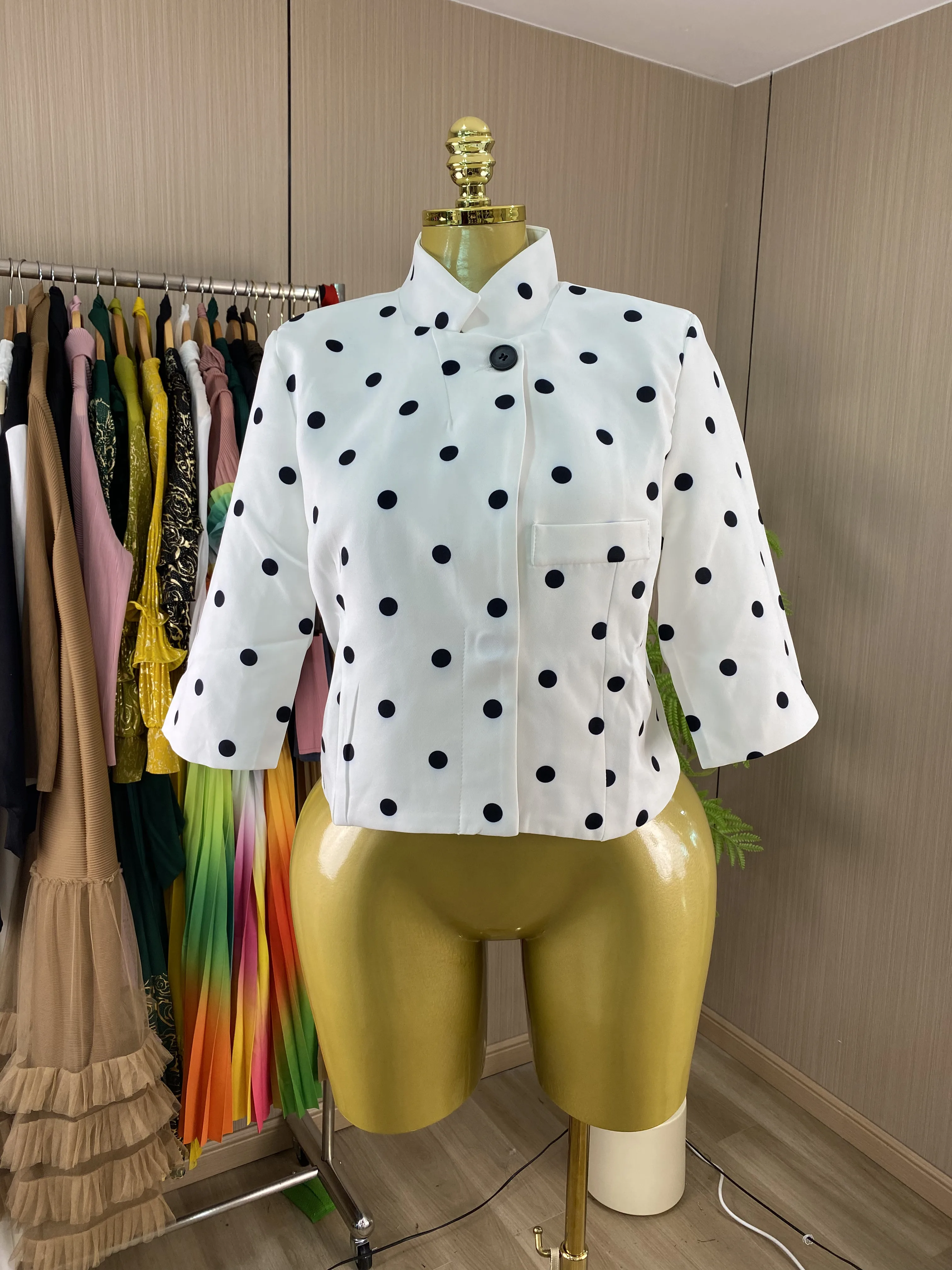 New Women's Stylish & Versatile Polka-Dot Stand-Collar Long-Sleeve Top (Suitable for Work or Casual Wear)-GZXX1067